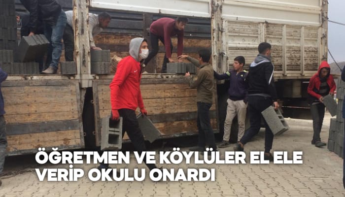ÖĞRETMENLER VE KÖYLÜLER EL ELE VERİP OKULU ONARDI