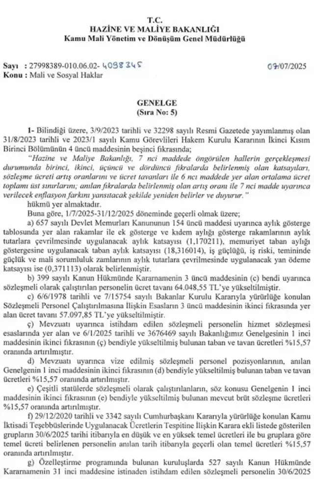 Bakan Şimşek Zam Genelgesini İmzaladı