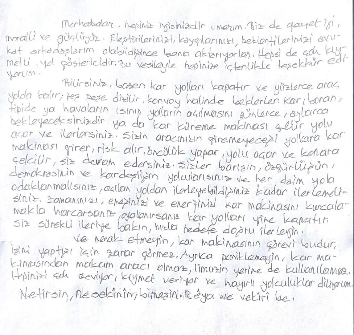 Demirtaş’tan “Kar Makinesi” Mesajı: Yolu Açın, Hedefe İlerleyin